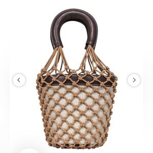NWT Staud Moreau Macrame And Leather Net Bucket Bag